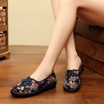Дамски етнически бродирани плоски обувки с меко дъно, нехлъзгащи се плоски обувки за майка на средна възраст Дамски стари пекински обувки от плат