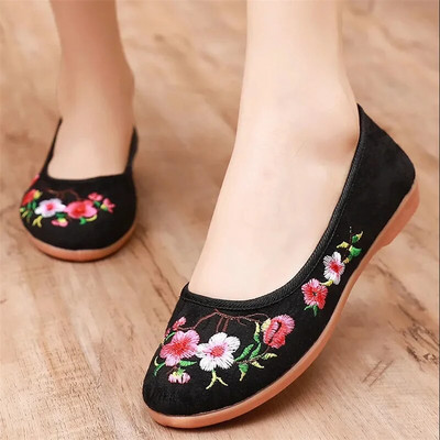 Zapatos De Mujer Lady Jauki ķīniešu tradicionālie izšuvumi plakani apavi dejām sievietēm Retro melni loafers Sapatos Femininas C488