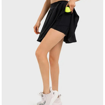 Едноцветна фитнес тенис пола с джоб Дамска изпотяваща спортна къса пола Цялостно обучение Фитнес джог Бързосъхнеща