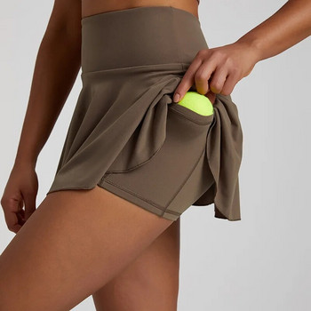 Едноцветна супер мека фитнес тенис пола с джоб Дамска изпотяваща спортна къса пола Цялостна тренировка Фитнес джог