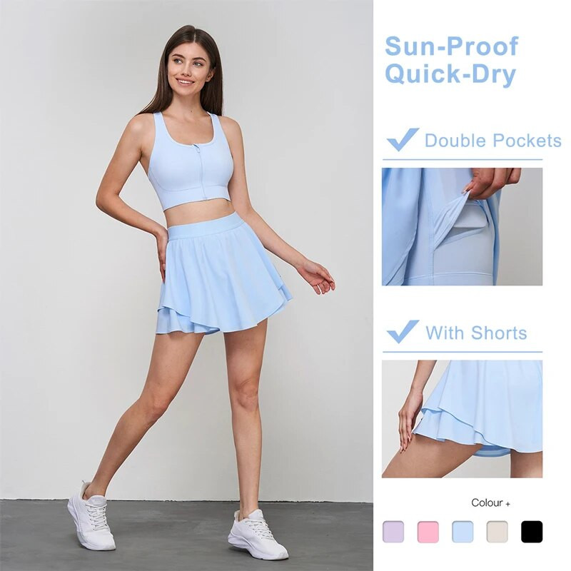 Спортна тенис пола с къси панталони за жени Yoga Мини плисирана пола с панталон Glof Fitness Dance Active Skort Атлетичен панталон с джоб