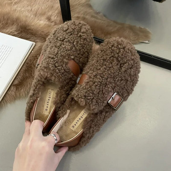 EOEODOIT Soft Fur Shoes Flat Heel-on Slip-on Loafers Γυναικεία Φθινοπωρινά Χειμερινά Casual Παπούτσια Μόδα Αγγλίας Στυλ