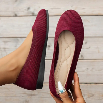 Пролет есен Ежедневни обувки за жени Плъзгащи се плетени единични плоски обувки Дишащи дамски мокасини с кръгли пръсти Големи размери