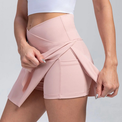 CHRLEISURE Női Crossover Teniszszoknya Redős szoknya zsebekkel Elasztikus, légáteresztő Golf Skorts Workout Sportos rövidnadrág