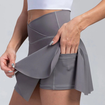 CHRLEISURE Női Crossover Teniszszoknya Redős szoknya zsebekkel Elasztikus, légáteresztő Golf Skorts Workout Sportos rövidnadrág