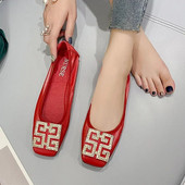 Sarkanas balerīnas sieviešu apavi Slip on Square Toe Flats Kurpes sievietēm Rhinestones, sprādzes, loafers, sieviešu, sekla mutes mokasīni