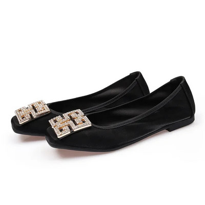Sarkanas balerīnas sieviešu apavi Slip on Square Toe Flats Kurpes sievietēm Rhinestones, sprādzes, loafers, sieviešu, sekla mutes mokasīni