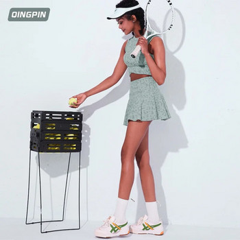 2022 Нов комплект тенис пола с леопардов принт Спортна пола за бягане Спортна пола с половин дължина Пола за бадминтон Шорт Дамска тенис рокля