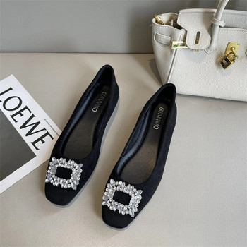 Μαύρα σατέν υφασμάτινα ίσια παπούτσια Γυναικεία βασικά στρας με παγιέτες κρυστάλλινα διαμαντένια φλατ Μόδα Νυφικά παπούτσια εργασίας Γυναικεία παπούτσια