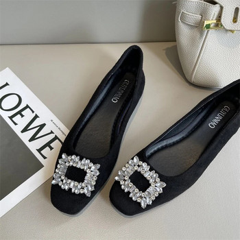 Черен сатениран плат Обувки с равни обувки Дамски основни обувки с пайети и кристали с катарама с кристален диамант Модни обувки за булчински обувки Работни дамски обувки