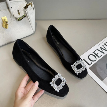 Черен сатениран плат Обувки с равни обувки Дамски основни обувки с пайети и кристали с катарама с кристален диамант Модни обувки за булчински обувки Работни дамски обувки