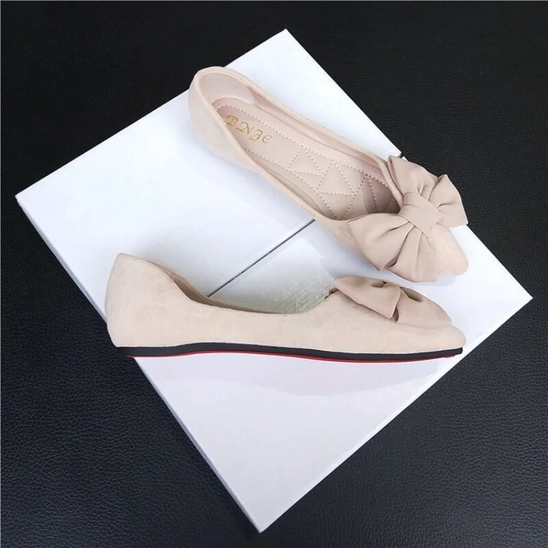 Ravne cipele Ženske 2023. Proljeće Plitka mašna sa šiljcima Korejska verzija cipela Four Seasons Baršunaste ženske cipele veće veličine 34-43