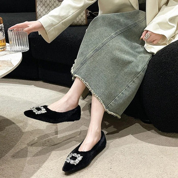 Ανοιξιάτικο φθινόπωρο 2024 Γυναικεία βαμβακερά παπούτσια Loafer Flats Μόδα Rhinestone Slip On γυναικεία Flats Άνεση Γυναικεία ζεστά παπούτσια για σπίτι