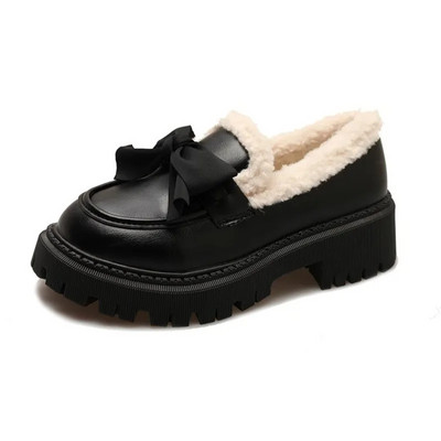Cipők Nő Lapos Kerek orr Alkalmi női tornacipők Felbújós naplopók Szőrme ruha Téli Retro Slip új fűzős Gumi Flock Leisu