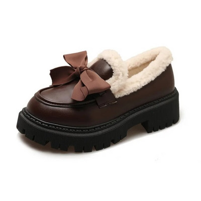 Cipők Nő Lapos Kerek orr Alkalmi női tornacipők Felbújós naplopók Szőrme ruha Téli Retro Slip új fűzős Gumi Flock Leisu