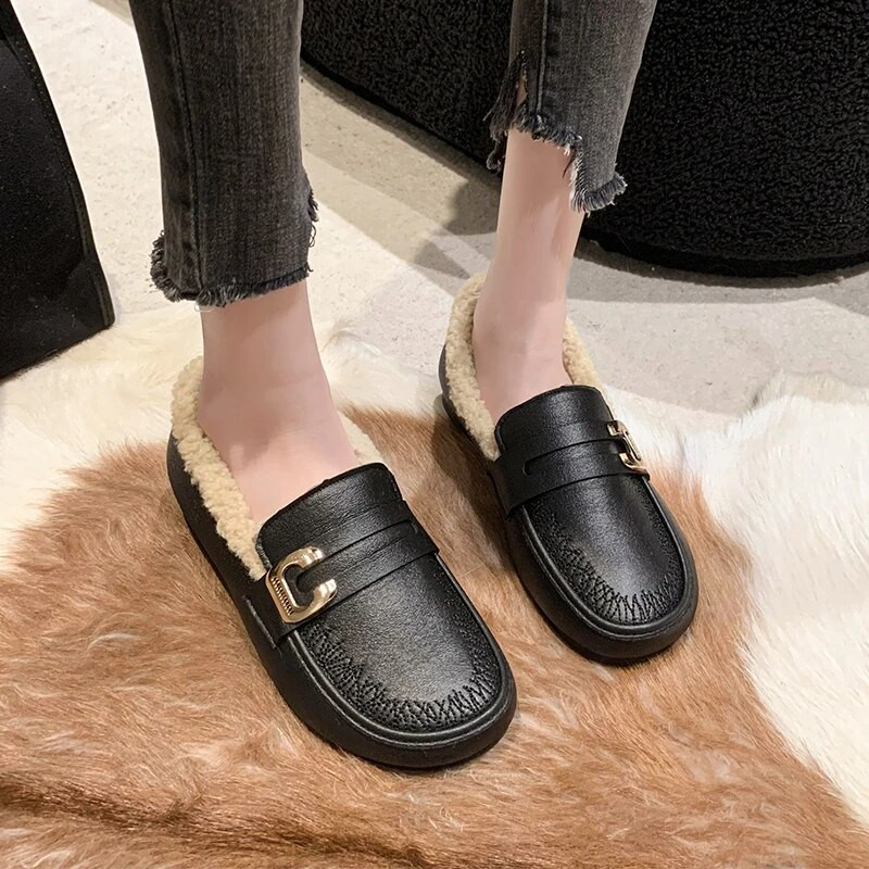 Nove zimske ležerne modne plus baršunaste udobne tople neklizajuće ravne ženske cipele s okruglim prstima i plitkim ustima