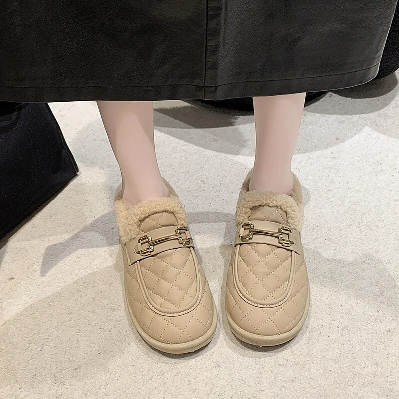 Нова зимна ежедневна мода плюс кадифени удобни ежедневни топли нехлъзгащи се дамски обувки с кръгли пръсти и плоски пръсти