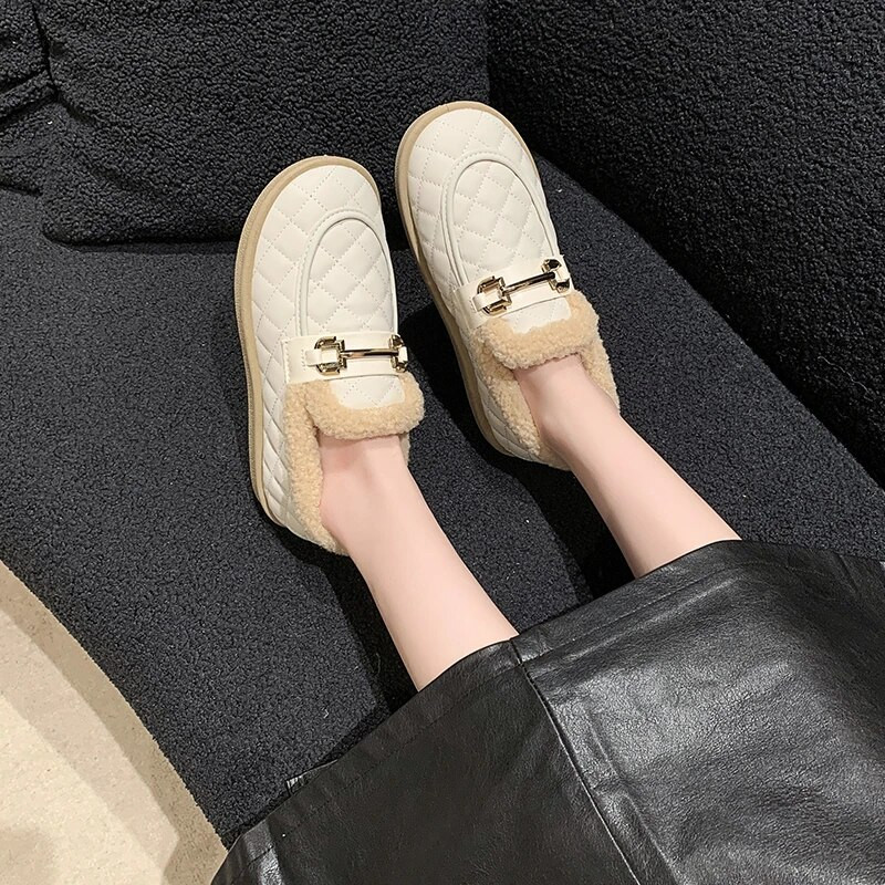 Нова зимна ежедневна мода плюс кадифени удобни ежедневни топли нехлъзгащи се дамски обувки с кръгли пръсти и плоски пръсти