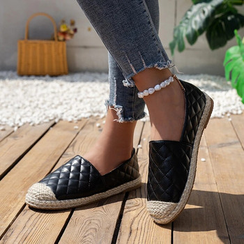 Lazy Shoes Espadrilles Women Casual Round Toe Slip on Loafers Καπιτονέ Λευκό PU Δερμάτινο Γυναικείο Flat Fishmen παπούτσια