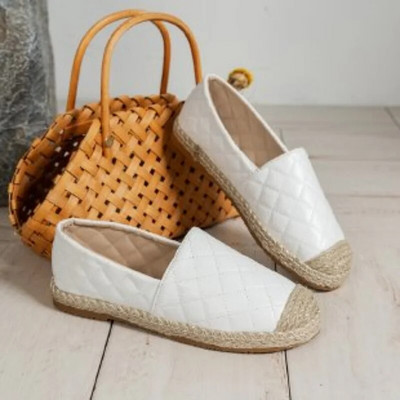 Lazy Shoes Espadrilles Women Casual Round Toe Slip on Loafers Καπιτονέ Λευκό PU Δερμάτινο Γυναικείο Flat Fishmen παπούτσια