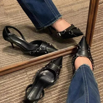 Пънк вятърна мода на високи токчета голям размер метална катарама с дамски обувки летни сандали нов голям размер 42 помпи Zapatos De Mujer
