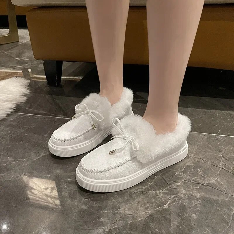 Зимни дамски памучни равни обувки Мокасини Femme Топли плюшени мокасини Удобни кожени равни обувки Дамски големи размери 35-43 кожени ботуши на платформа