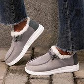 Női fűzős plüss lapos bebújós cipők Elegáns őszi-téli szőrmés Mocasines Új lapos cipők Alkalmi meleg pamut cipők