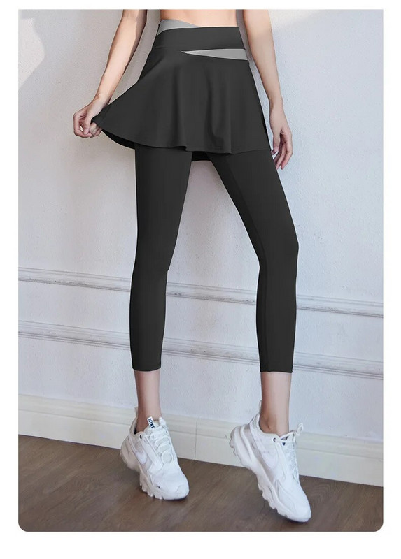 Спортна пола с падел Дамска мода 2 в 1 Двупластов Есен Зима Тенис Спортно облекло Йога Голф Клинове Компресионни панталони Фитнес