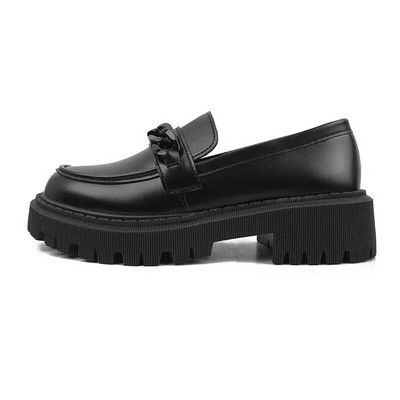 Női brit stílusú bőrcipők 2023 tavaszi fekete Muffin diák egyszemélyes cipők Retro all-match One Pedal Loafer női cipők