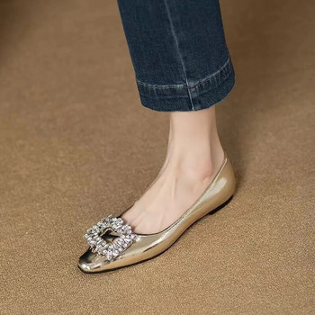 Γυναικεία μονόχρωμα παπούτσια Άνοιξη φθινόπωρο μασίφ Pu Rhinestone Mary Jane Παπούτσια Casual Γυναικεία Slip on Loafers Sliver Gold Moccassin