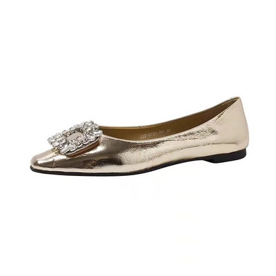 Női Lapos Egyedülálló Cipők Tavaszi ősz Solid Pu strassz Mary Jane Cipők Hétköznapi Női Slip on Loafers Sliver Gold Moccassin