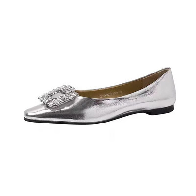 Női Lapos Egyedülálló Cipők Tavaszi ősz Solid Pu strassz Mary Jane Cipők Hétköznapi Női Slip on Loafers Sliver Gold Moccassin