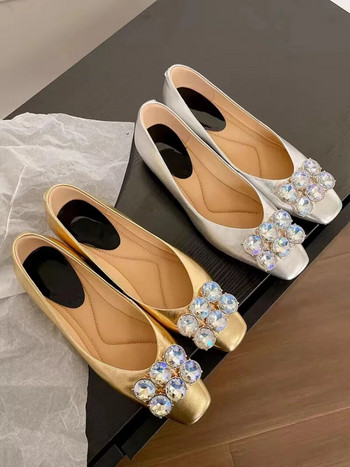 Γυναικεία καλοκαιρινά παπούτσια 2023 Ασημένια με τακούνι Pumps Γυαλιστερά στρας Χοντρά μεσαία τακούνια Παπούτσια Pointy Toe Slip-on Crystal Pump Γυναικεία