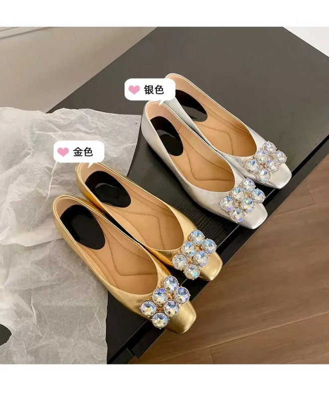 Дамски летни обувки 2023 г. Сребърни помпи на ток Блестящи кристали с дебели средни токчета Обувки с остри пръсти С приплъзване Кристални помпи Дамски