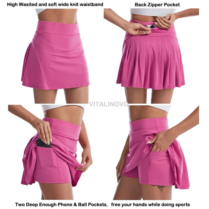 Плисирана дамска тенис пола VITALINOVO с къси панталони с 3 джоба Висока талия Дамски тренировъчни бягащи спортни шорти за голф Поли