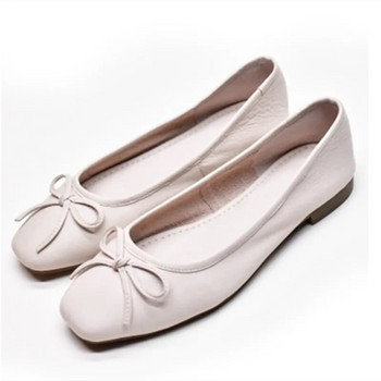 Дамски обувки с квадратни пръсти и панделка в европейски американски стил Дамски обувки от микрофибър, голям размер 33-48, плоски мокасини, балетни обувки, бели