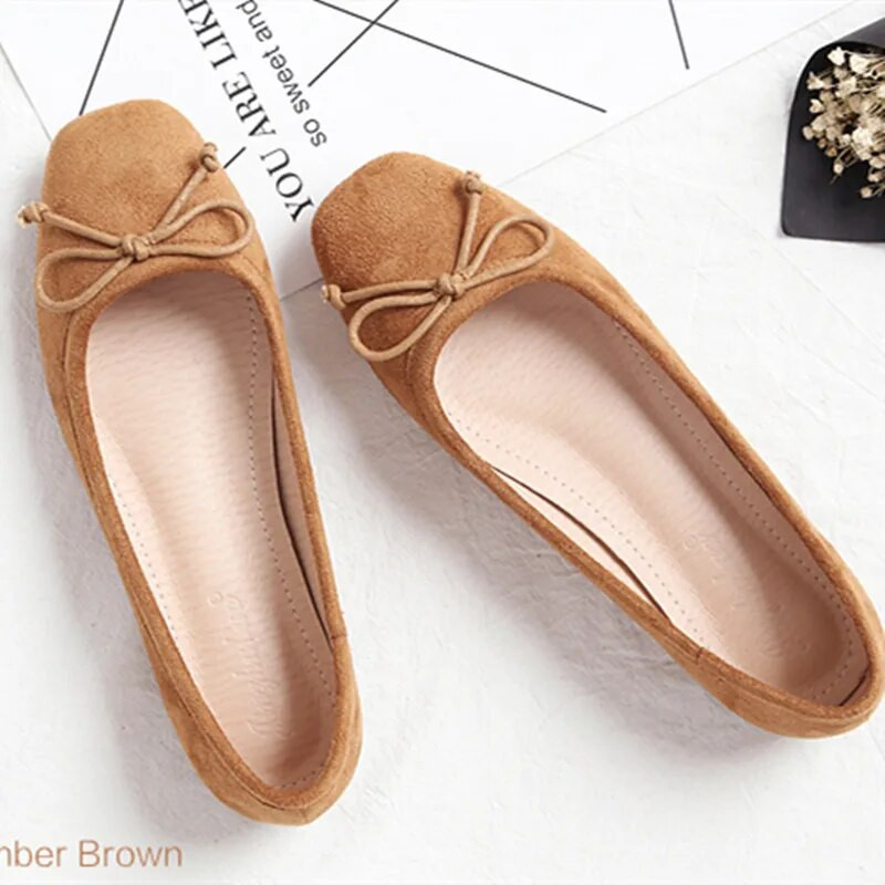 Дамски обувки с квадратни пръсти и панделка в европейски американски стил Дамски обувки от микрофибър, голям размер 33-48, плоски мокасини, балетни обувки, бели