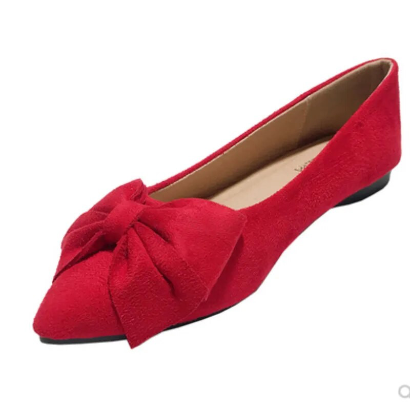 Дамски висококачествени мокасини обувки Flock Slip-ons Заострени пръсти с голяма панделка Плюс размер 33 48 46 Широко прилепнали обувки Черна подметка Оранжева