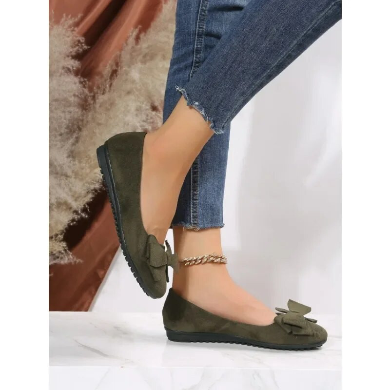 Обувки с приплъзване на нисък ток Обувки с мека подметка Дамски ежедневни балетни обувки Велурени плоски обувки Вратовръзка 2023 Нов стил Голям размер 35-43