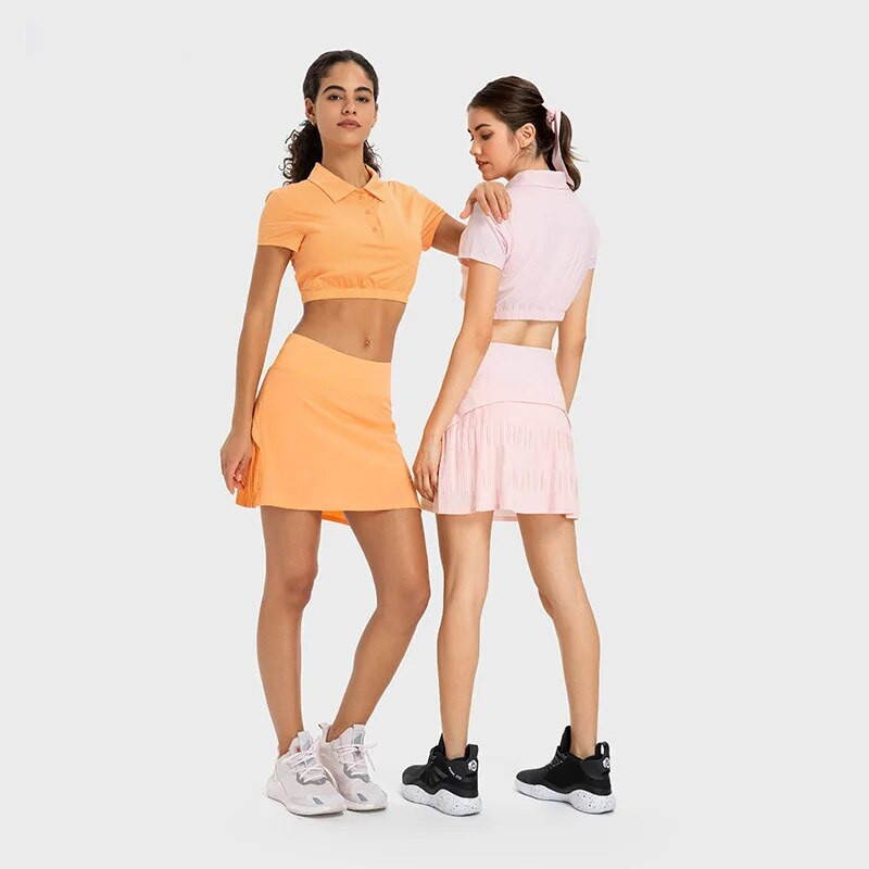 Дамска тенис пола Едноцветна 2 в 1 Плисирана пола за тренировка на открито Дишаща бързосъхнеща джобна пола за фитнес бягане Спортно облекло