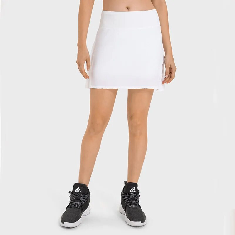 Дамска тенис пола Едноцветна 2 в 1 Плисирана пола за тренировка на открито Дишаща бързосъхнеща джобна пола за фитнес бягане Спортно облекло