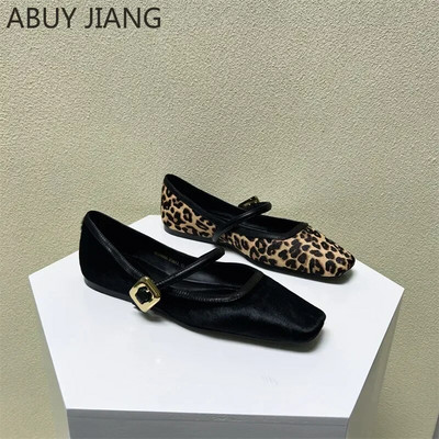 Модни дамски равни обувки Обувки с леопардов принт с кръгли пръсти Ежедневни дишащи равни обувки на открито Дамски обувки Mary Jane