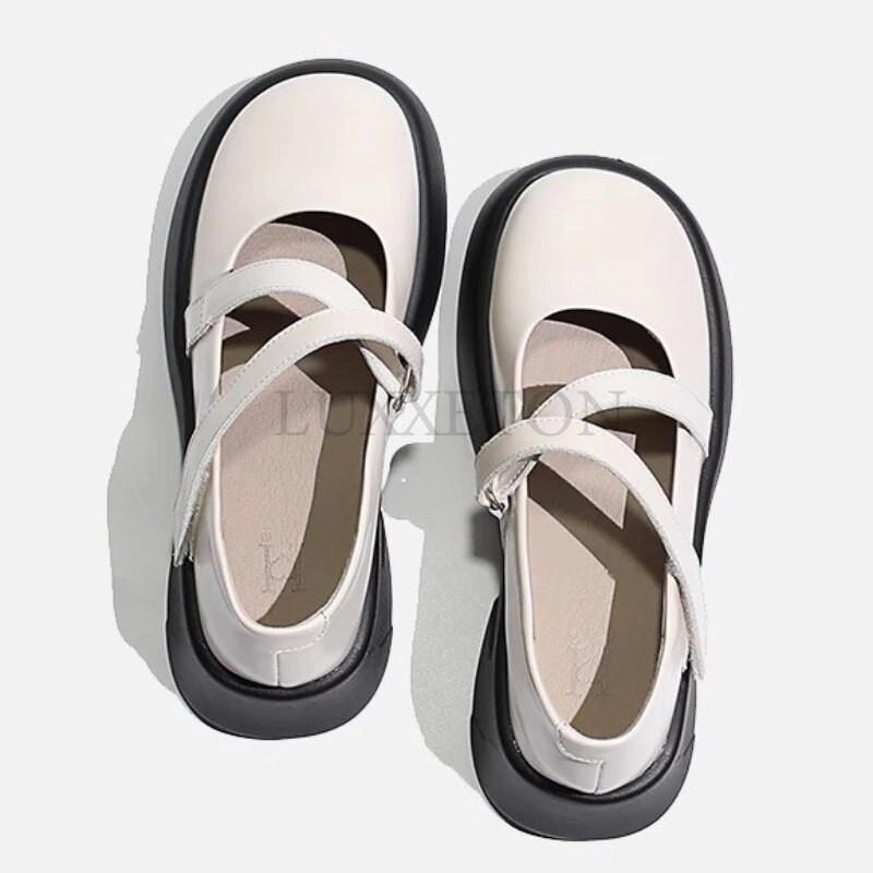 Устойчиви на вятъра обувки с дебела подметка Mary Jane, есенни, нови, меки кожени обувки с велкро JK College Малки кожени обувки