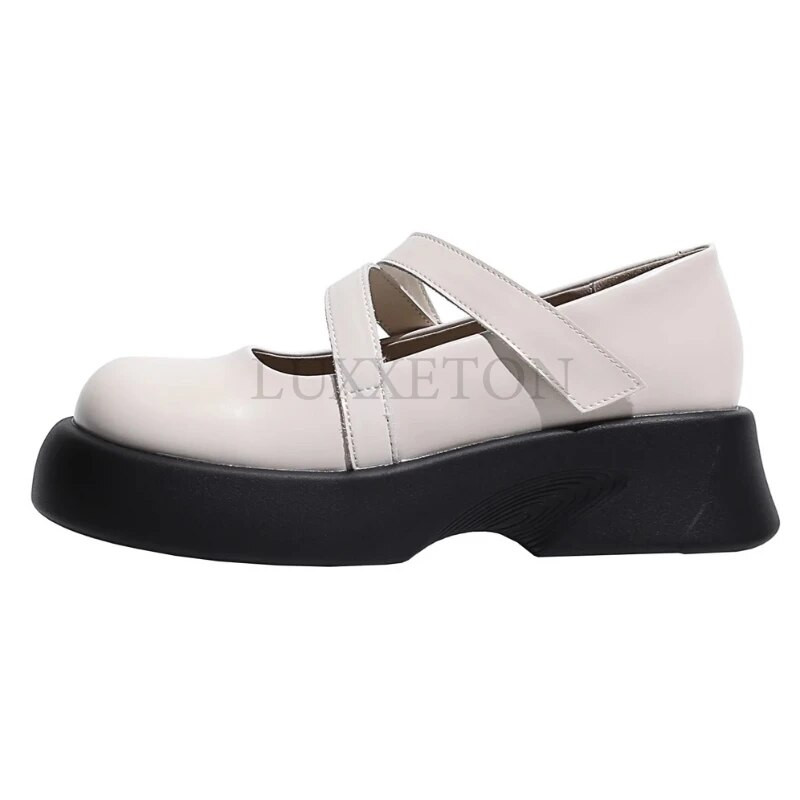 Устойчиви на вятъра обувки с дебела подметка Mary Jane, есенни, нови, меки кожени обувки с велкро JK College Малки кожени обувки