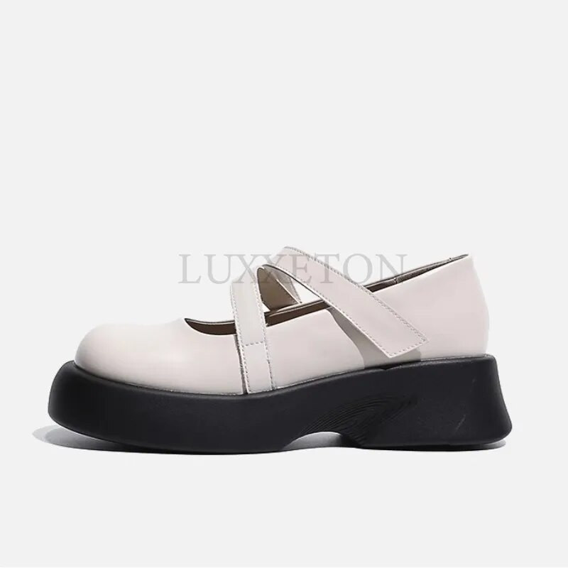 Устойчиви на вятъра обувки с дебела подметка Mary Jane, есенни, нови, меки кожени обувки с велкро JK College Малки кожени обувки