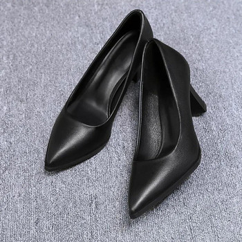 Високи токчета Дамски обувки Черни кожени работни обувки Дамски офис Официални професионални обувки на среден ток Модни 6 см 8 см