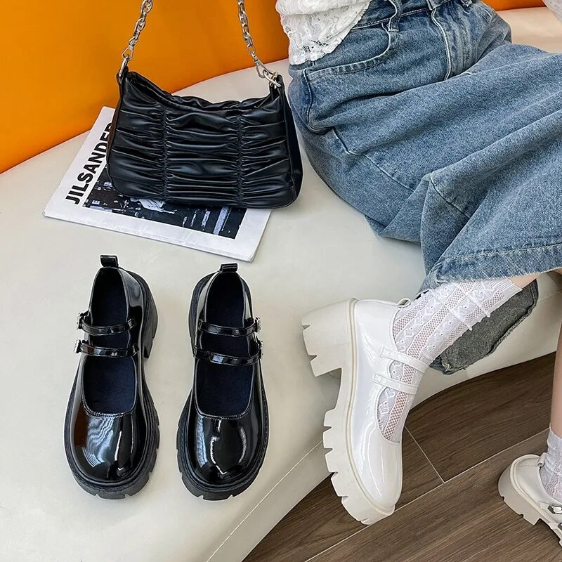 Пролет Есен Обувки Лолита Обувки с катарама Обувки Mary Janes Лачена кожа Плитки дамски равни обувки Обувки за момичета Размер 34-40 zapatos mujer