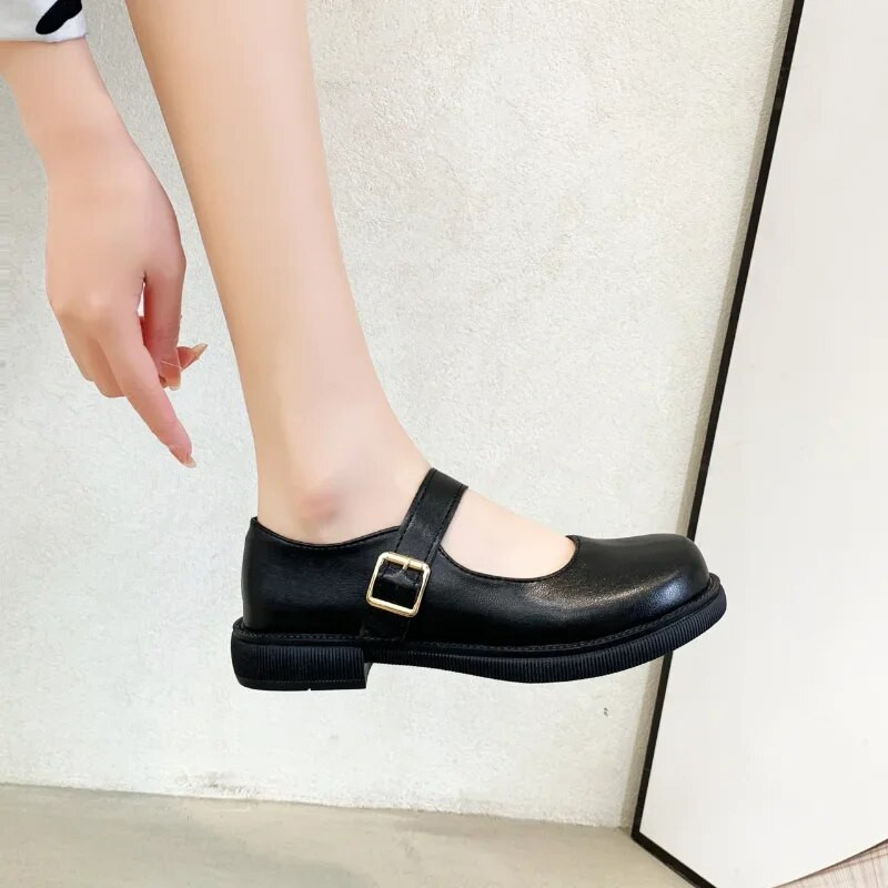Дамски обувки с платформен ток Обувки Мери Джейн Обикновени обувки Лолита Черни JK Student College Сладки дамски единични обувки на среден ток