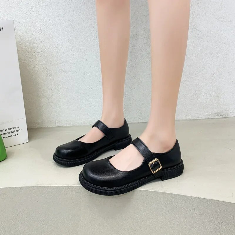 Дамски обувки с платформен ток Обувки Мери Джейн Обикновени обувки Лолита Черни JK Student College Сладки дамски единични обувки на среден ток