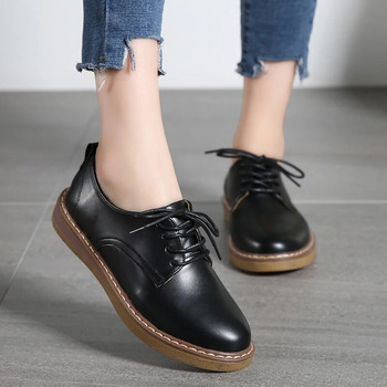 2023 Нови дамски обувки Оксфорд Обувки с равни обувки Ежедневни обувки с кръгли пръсти от изкуствена кожа Бизнес обувки с плосък ток Корейски бели обувки